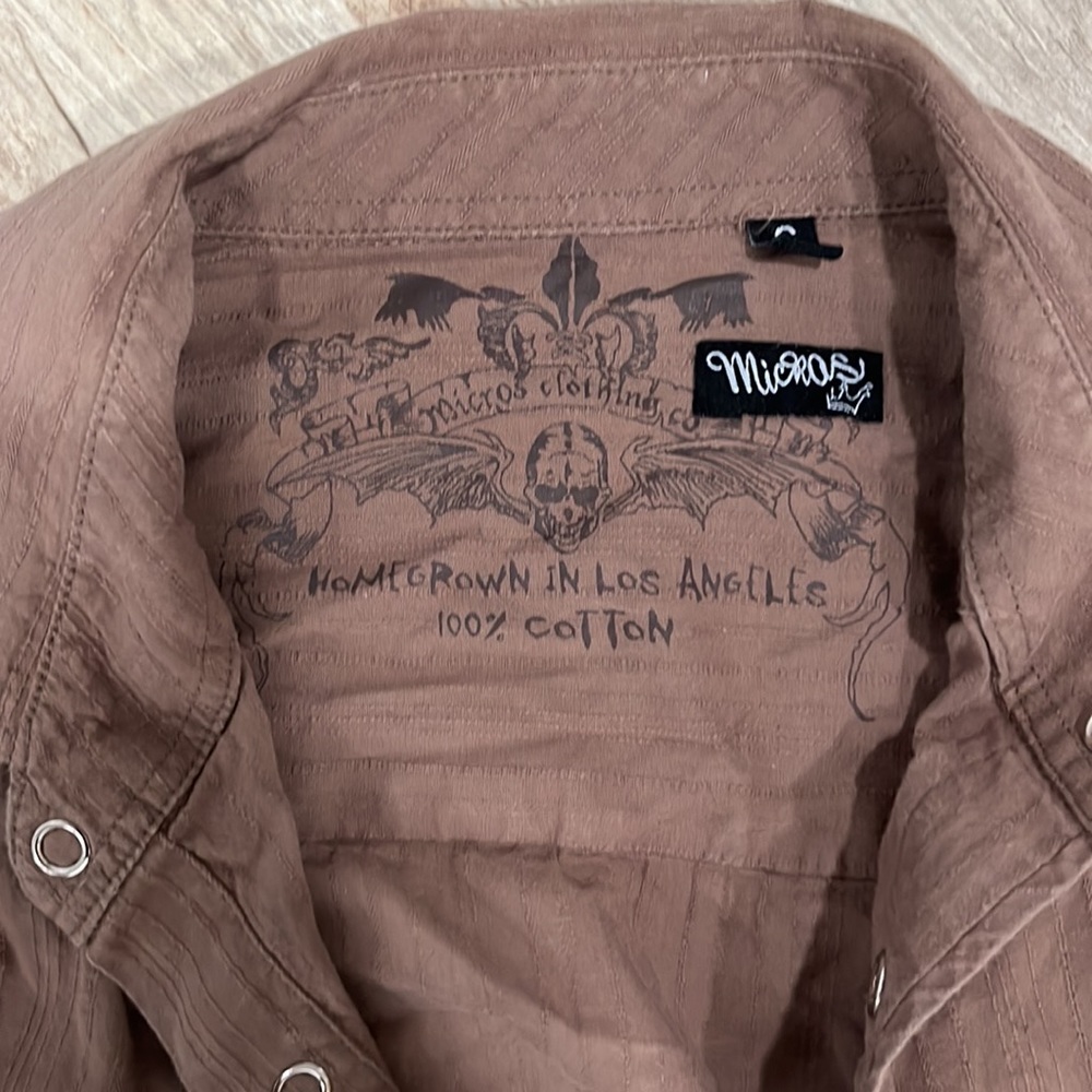 Micros brown button up - Picture 2 of 6